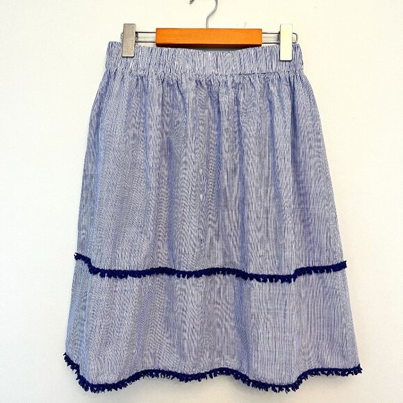 Luna Moon Blue & White Striped Skirt with Crochet Trim, Size Medium - Picture 1 of 7